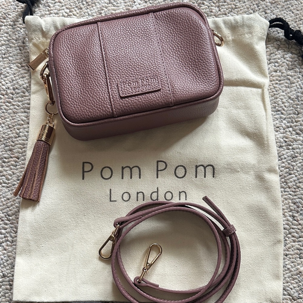 Pompom London Wood Rose City Mini Leather Crossbody Bag/leather strap & tassel